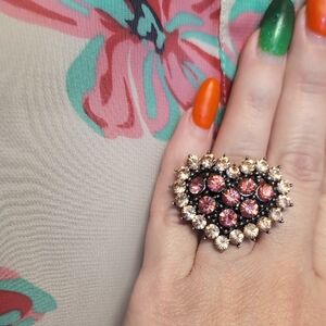 Dazzling Heart-Shaped Pink and Silver Ring